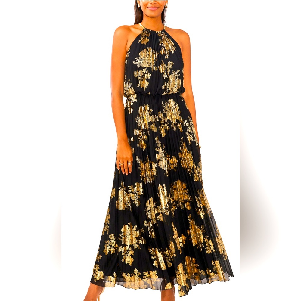 MSK Black and Gold Floral Maxi Dress